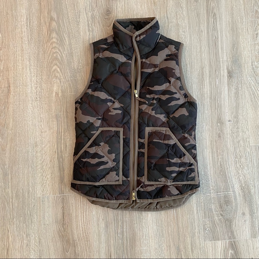 J. Crew Quilted Camo Puffer Vest in Black and Brown